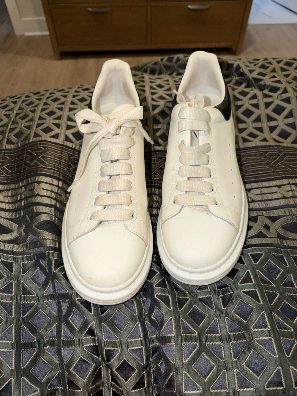 Alexander McQueen White Leather Sneakers with Black Heel Tab